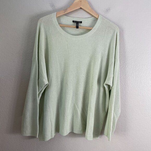 Eileen Fisher Womens XL Mist Green Sweater Organic Linen Blend Long Sleeve Knit - Picture 8 of 12